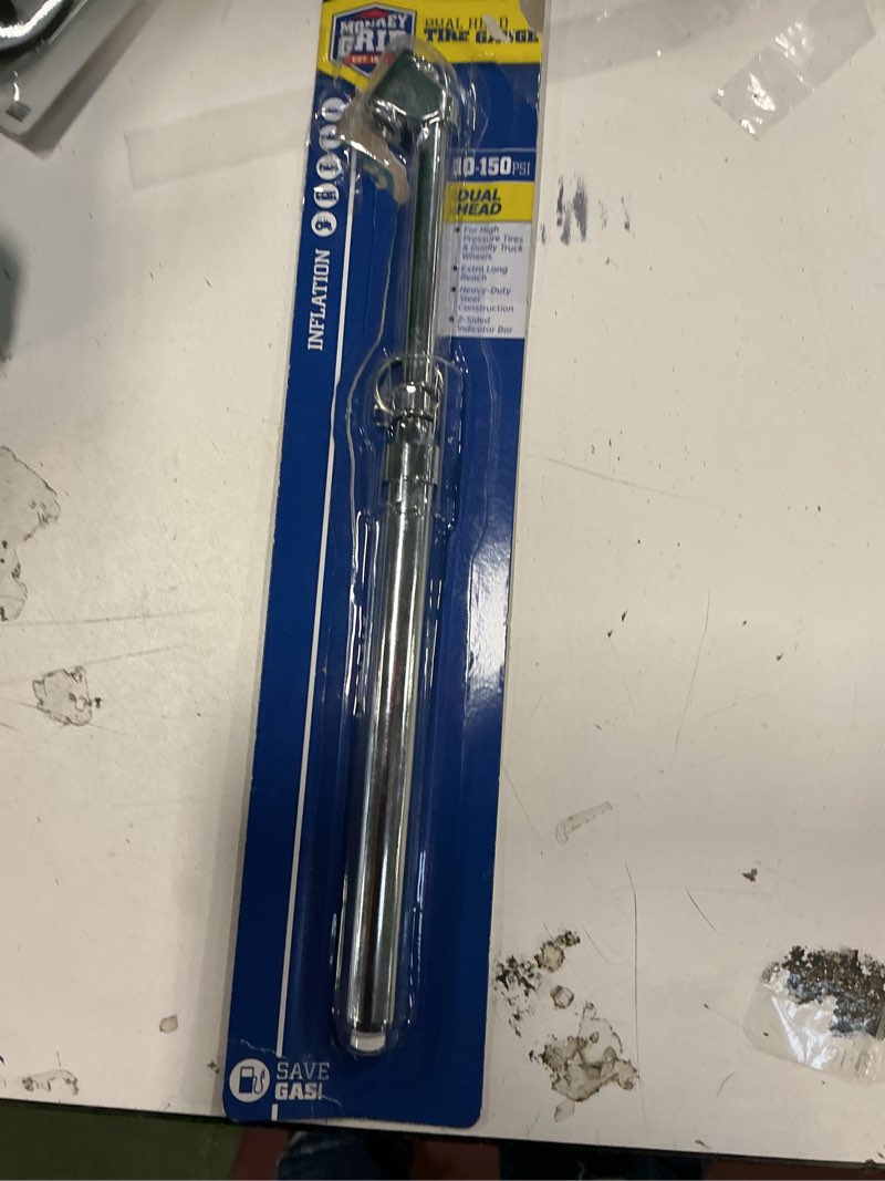 Condition photo showing Good Condition for 12'' Dual Head Tire Pressure Gauge, Heavy Duty Truck Tire Gauge Range 10-150PSI 1-10Bar for Tire Pressure Checker, Straight-On Tire Air Gauge Extended Tube for Semi Truck, RV, Car, Motorcycle