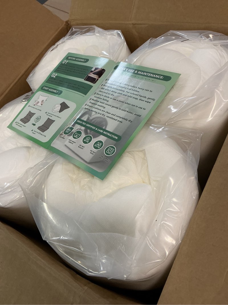 Condition photo showing New/Like New for summsun outdoor dining chair cushions 4 pack, water resistant high back patio seat cushion set with ties, removable covers, non-slip bottom for garden lawn patio furniture, 44 x 20 inch, cream cream 4
