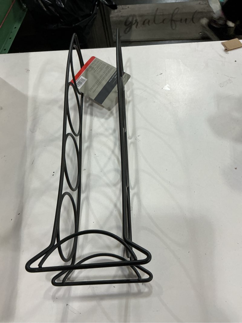 Condition photo showing New/Like New for Spectrum Curve 4 Bottle Wine Rack Holder for Bar & Countertop Bottle Storage, Modern Vertical Sturdy Steel Wire Rack Holds Standard & Jumbo Bottles Standing Organizer for Kitchen Pantry, Matte Black
