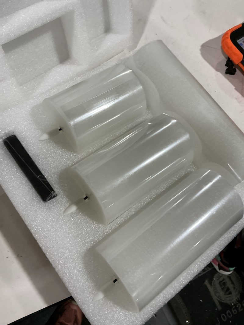 Condition photo showing Good Condition for lusharbor flameless candles, 4 pack battery operated candles with remote, real wax led fake candles with timer flickering for christmas wedding home party d3 h 5" 6" 7" 9" white