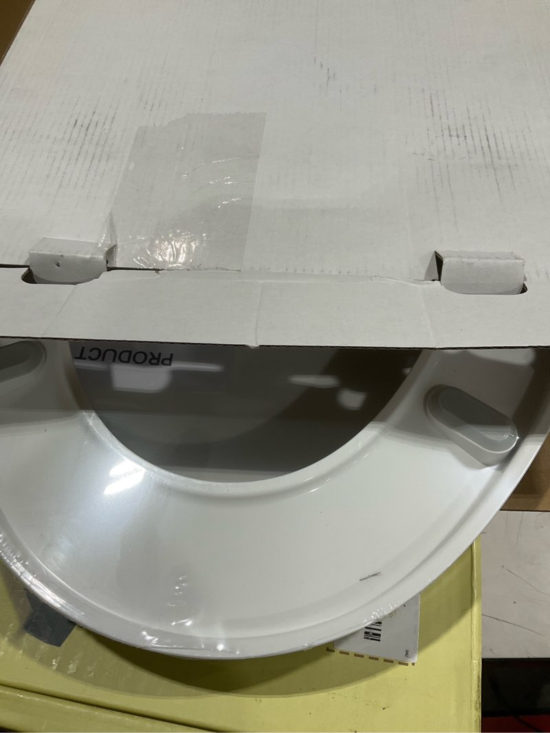 Condition photo showing Good Condition for elongated toilet seat, slow close, white plastic, never loosen, 18.5” | easy installation, easy cleaning, non-slip bumpers, quiet operation, fits most elongated toilets white elongated(oval)