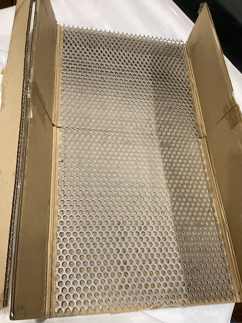 Condition photo showing New/Like New for PATIKIL 23.6" x 11.8" 304 Stainless Steel Perforated Sheet, 0.31" Hole 19GA Expanded Metal Mesh Plate Screen Decorative Meshes for Ventilation Grill Smoking 23.6" x 11.8" 1