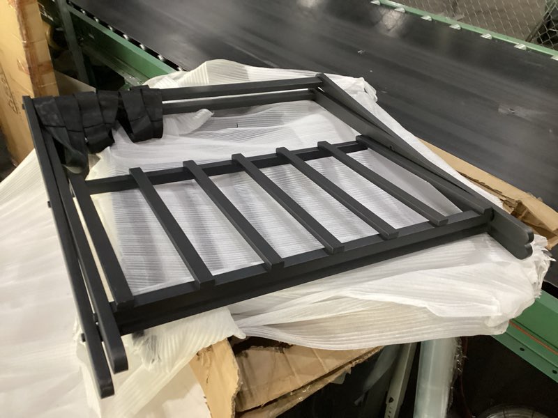 Condition photo showing New/Like New for fully assembled luggage rack for guest room, upgraded metal foldable suitcase stand with 6 nylon straps and shoe shelf (nylon black 2pcs)