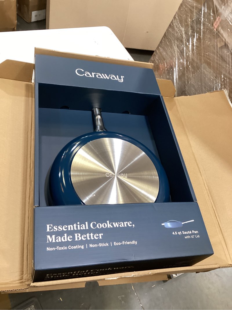 Condition photo showing Good Condition for caraway nonstick ceramic sauté pan with lid (4.5 qt, 11.8") - non toxic, ptfe & pfoa free - oven safe & compatible with all stovetops (gas, electric & induction) - navy