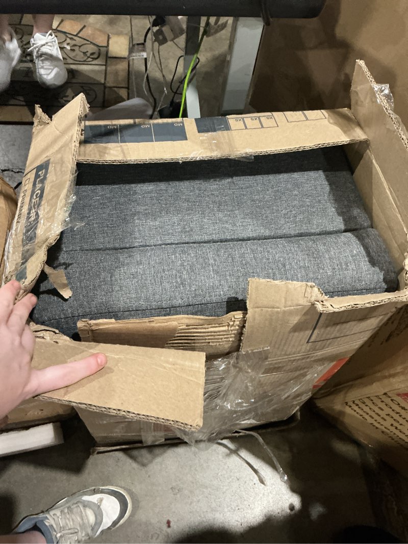 Condition photo showing As Is for incomplete missing pieces storage ottoman only l shaped couches for living room, sectional couch living room furniture with storage ottoman, modular sectional sofa with movable chaise for apartment office, grey