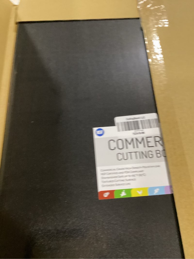 Condition photo showing As Is for Thirteen Chefs Extra Large 24 x 18 Black Cutting Board - 1/2" Thick HDPE Plastic for Restaurants and Professional Kitchens 24"L x 18"W Black