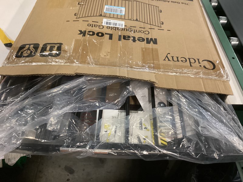 Condition photo showing New/Like New for 29.4-78" extra wide baby gate, long dog gates indoor for doorways stairs, essential large safety gate for child toddler with anti-trip pedal, adjustable pet gate, 28" tall 3 metal panels black black 78" wide