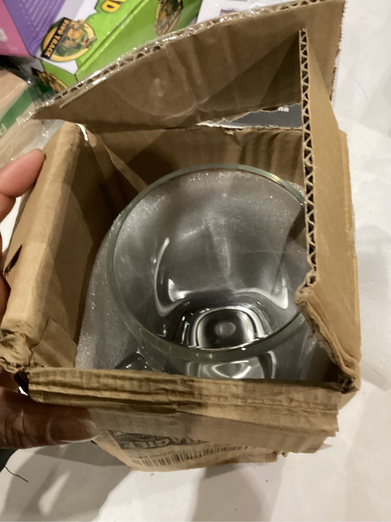 Condition photo showing As Is for 1 Gallon Glass Pitcher with Lid and Handle, Hot & Cold Water Jug, Extra-Wide Mouth Beverage Carafe for Juice, Iced Tea & Drinks