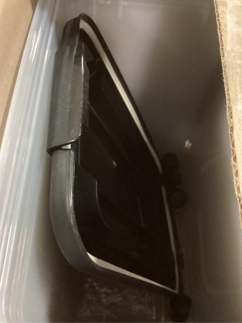 Condition photo showing As Is for IRIS USA Dog Food Storage Container, 2 Pack, Up to 30 lbs Each, Airtight Seal for Freshness, Wheels for Rolling, Easy One Hand Opening, Made in USA, BPA Free, Clear/Black