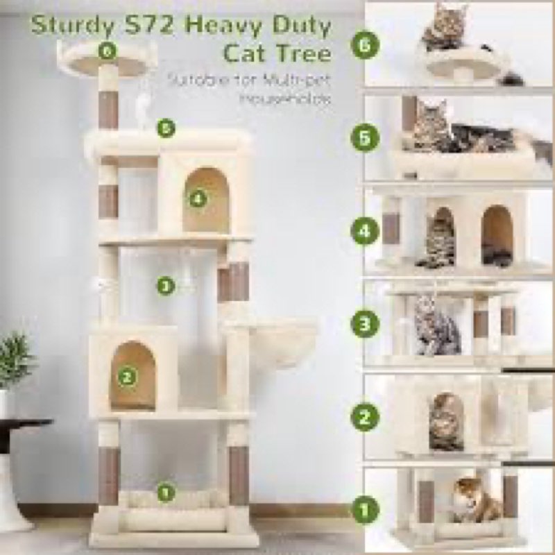 Globlazer Cat Tower for Indoor Cats, Heavy Duty Cat Trees for Large Cats Adult Big Cats Maine Coon C, beige