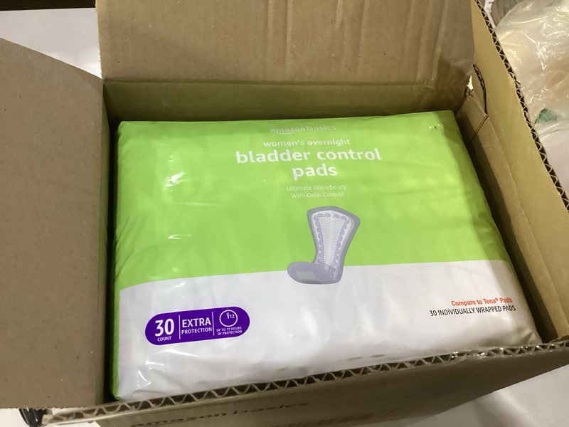 Condition photo showing New/Like New for Amazon Basics Incontinence Pads for Women, Bladder Control, Postpartum, Overnight Absorbency, Unscented, 60 Count (2 Packs of 30) Pack of 2 60.0