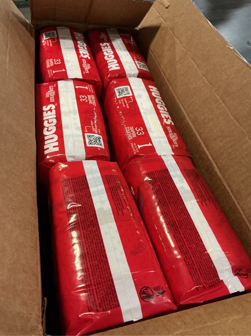 Condition photo showing New/Like New for huggies size 1 diapers, little snugglers diapers, size 1 (8-14 lbs), 198 count (6 packs of 33), packaging may vary size 1 198