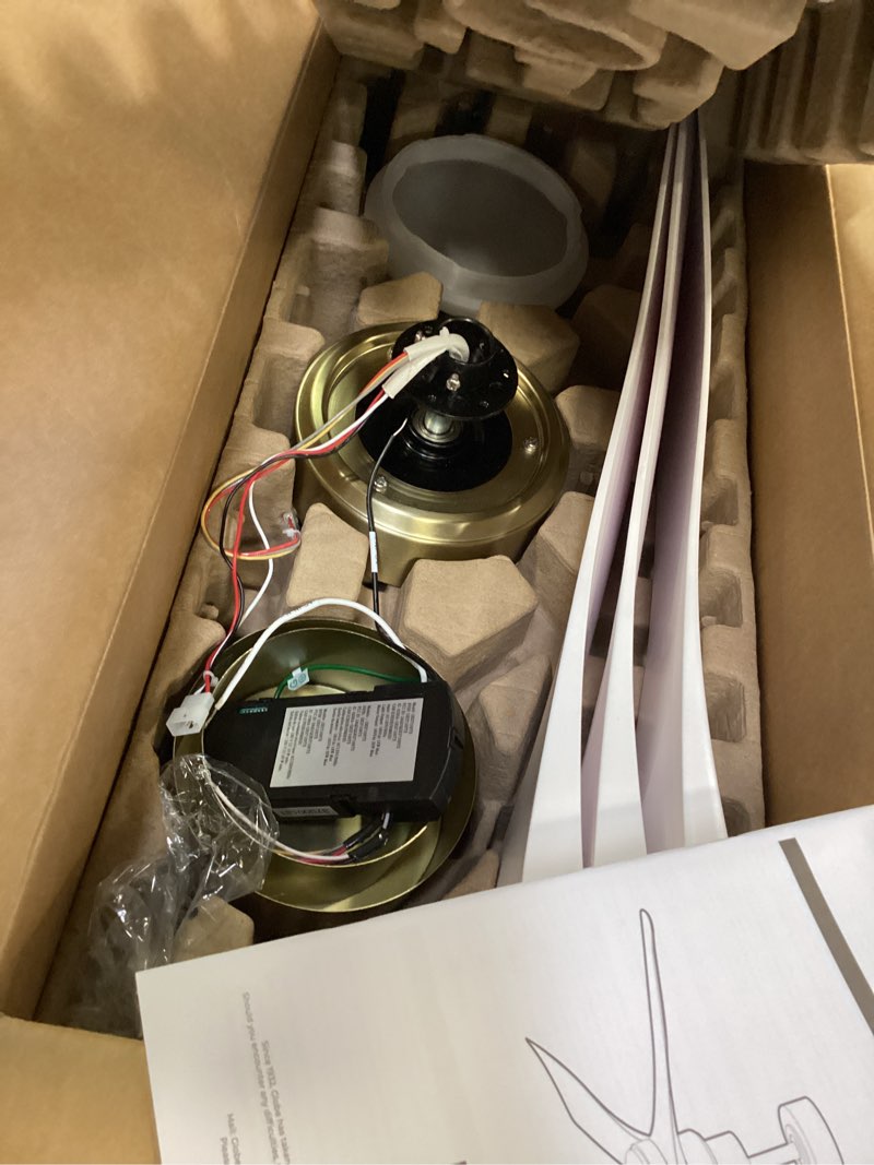 Condition photo showing As Is for Globe Electric Nashville 52-in Brass with Matte Blades Color-Changing Integrated LED Covered