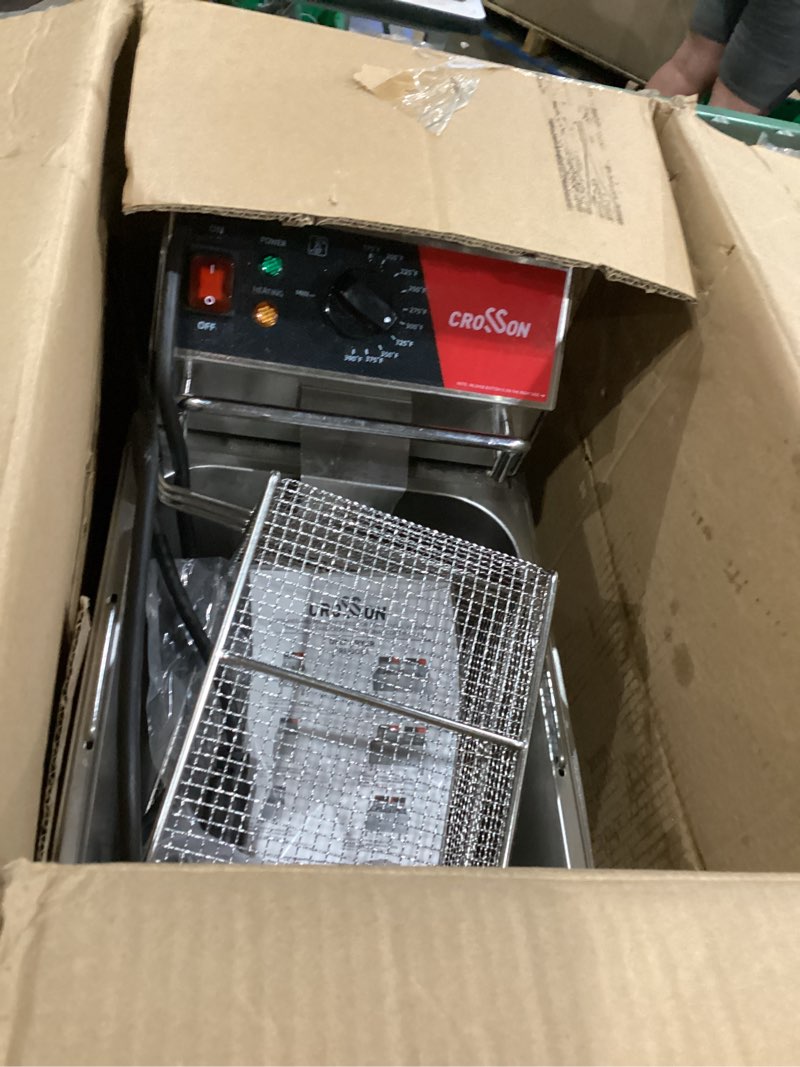 Condition photo showing As Is for crosson etl listed 15lbs electric deep fryer with no-assembling-needed solid basket,lid and height adjustable legs for restaurant use,120v/1800w commercial 8l countertop deep fryer 15lbs single tank