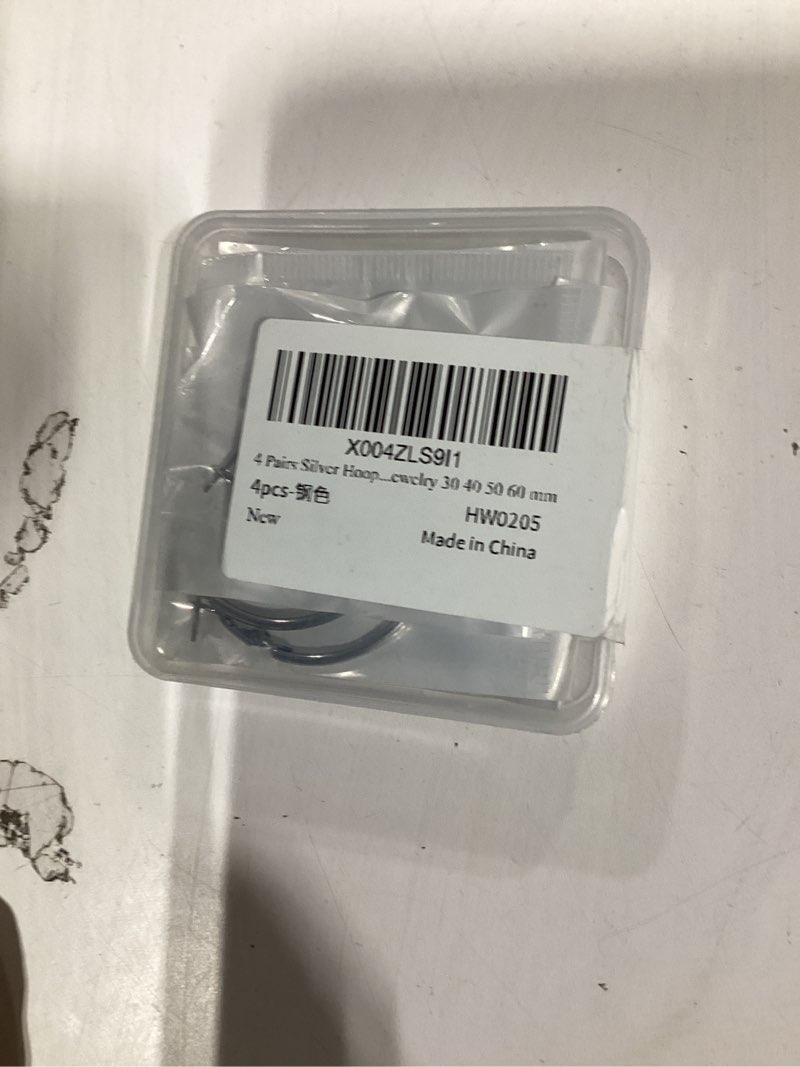 Condition photo showing New/Like New for 4 pairs gold silver hoop earrings for women, 14k gold plated stainless steel thin lightweight large small dangle set hypoallergenic jewelry 30 40 50 60 mm 4 pairs(30/40/50/60mm)-silver