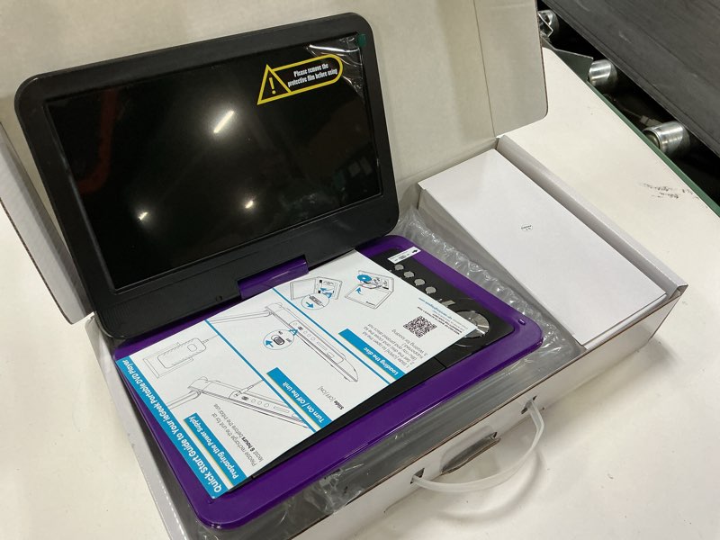 Condition photo showing New/Like New for iegeek portable dvd player 12.5", with 10.5" hd swivel screen, car travel dvd players 5 hrs rechargeable battery, region-free video player for kids elderly, remote control, sync tv, usb&sd, purple