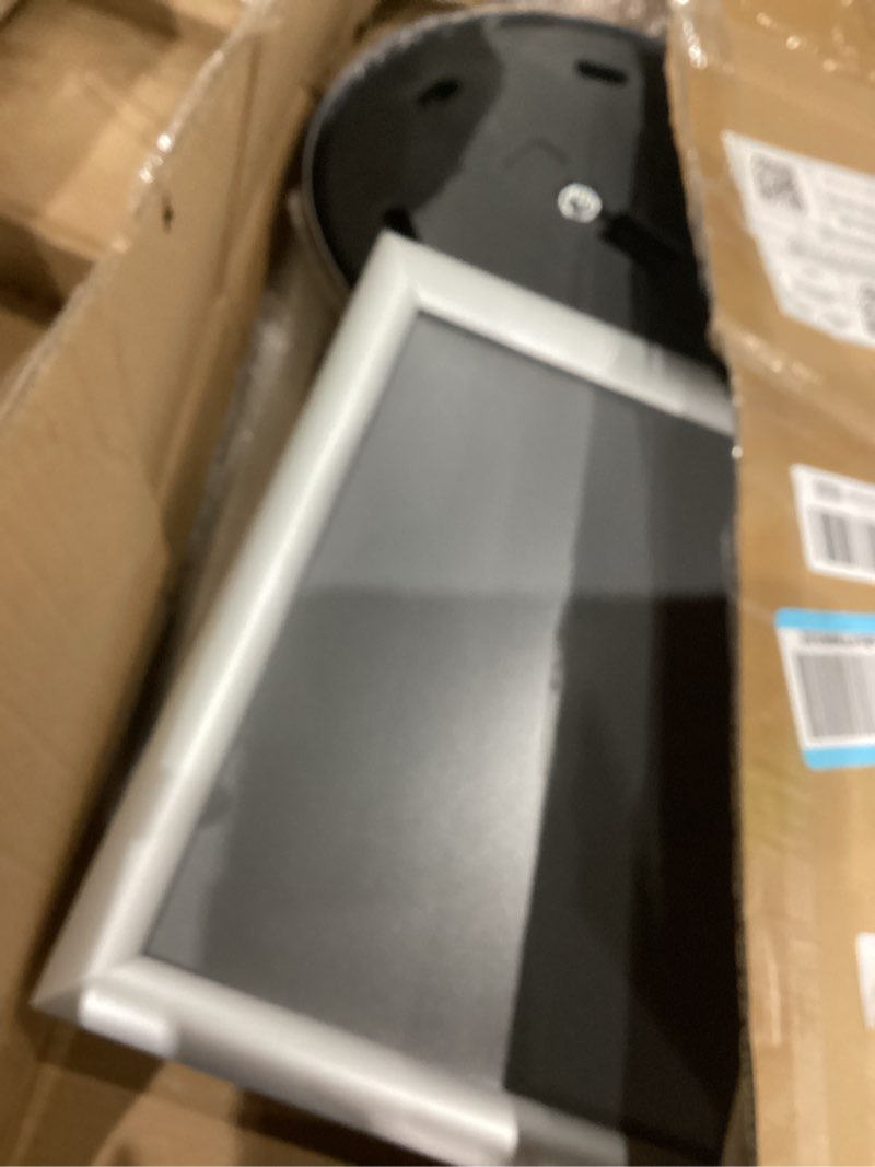 Condition photo showing As Is for Adjustable Poster Sign Stand Holder Heavy Duty Snap Open Aluminum Pedestal Floor Standing Sign Holder Vertical and Horizontal View Sign Displayed,Advertising Display Stand (Black, 8.5x11inches) 8.5x11 Black