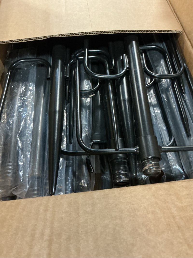 Condition photo showing Good Condition for feed garden 4 pack string light poles for outside, 9.8ft metal poles for outdoor string lights, stand poles for deck, garden, patio, wedding, backyard, christmas party