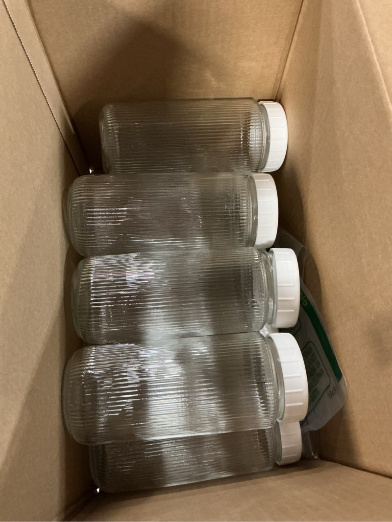Condition photo showing Good Condition for Ruckae 16oz Juice Bottles,Ribbed Glass Juicing Bottles with Lids,Smoothie Cup Lids and Straws,Water Bottle Mason Jar Drinking Glasses for Juicing,Smoothies,Kombucha (Clear-8 pack)