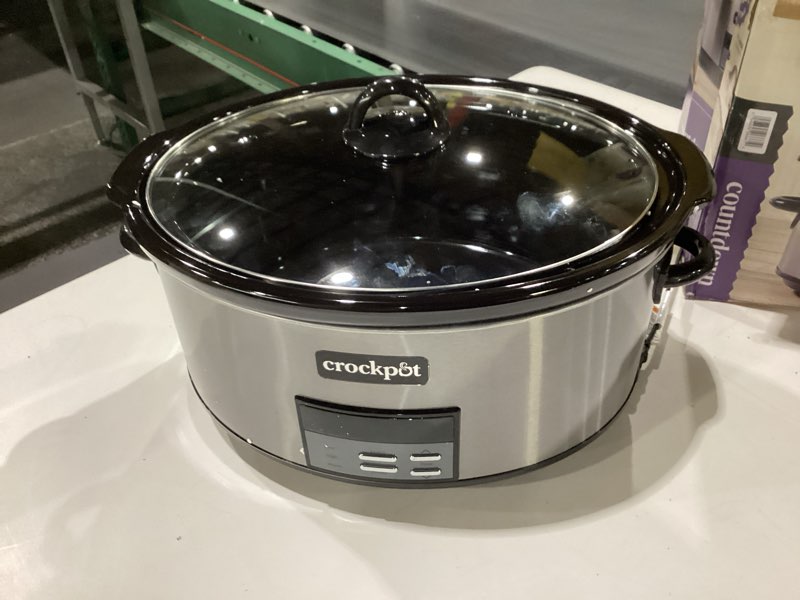Condition photo showing As Is for Crock-Pot Large 8-Quart Programmable Slow Cooker with Auto Warm Setting Black Stainless Steel Black 8 Quarts