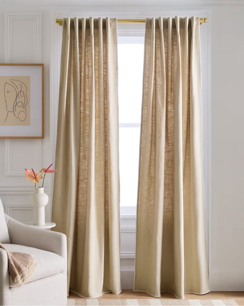 Piped Edge Cotton Curtain Natural/White Piping size 48in x 96in
