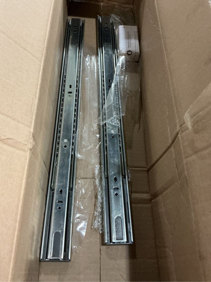 Condition photo showing Good Condition for 2 Pairs | Soft Close Drawer Slides 22 inch, HBL’ Heavy Duty Cabinet Drawer Slides Replacement - Ball Bearing Full Extension, 200 LB Capacity, Made of Cold-Rolled Steel, Rust-Resistant & Long-Lasting. 22" Drawer Slide 2 Pairs Black