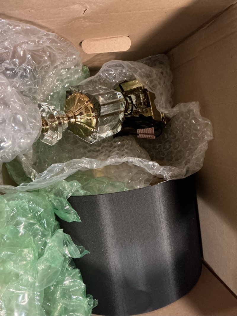 Condition photo showing As Is for Deco 79 Crystal Room Table Lamp Accent Lamp with Gold Accents, Lamp 14" x 14" x 24", Black