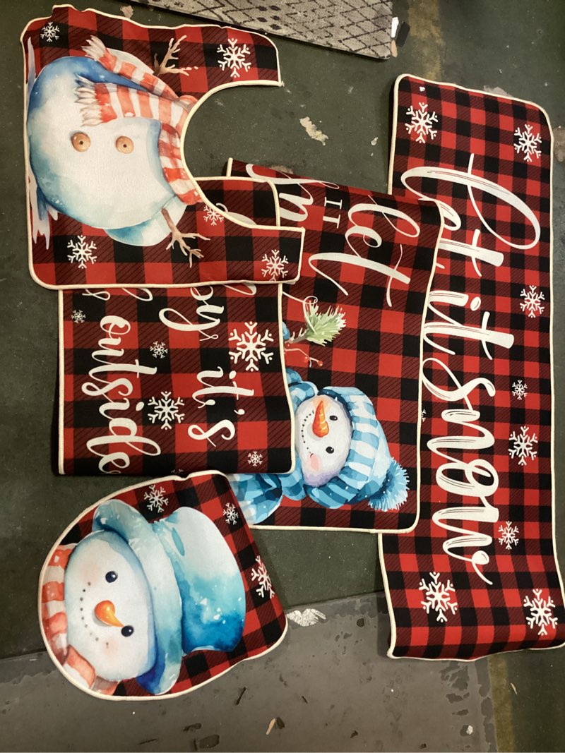 5 Pcs Christmas Kitchen Rugs Non Slip Buffalo Plaid Snow Santa Claus Christmas Kitchen Rugs Set Christmas Kitchen Decor Christmas Bathroom Rugs Winter Buffalo Plaid Door Mat Outdoor for Home