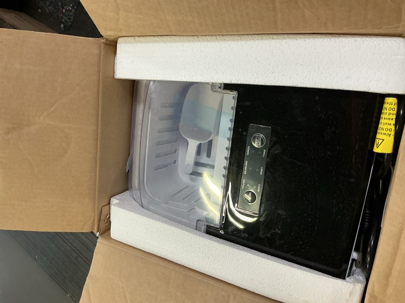 Condition photo showing Good Condition for NEWBULIG Ice Makers Countertop with Handle, Portable Ice Machine, 9 Bullet Cubes in 6 Mins, 26lbs in 24Hrs, Auto-Cleaning, with Basket and Scoop, for Home, Kitchen, RV, Camping, Black Black Handle 12.5"*11.6"*8.8"