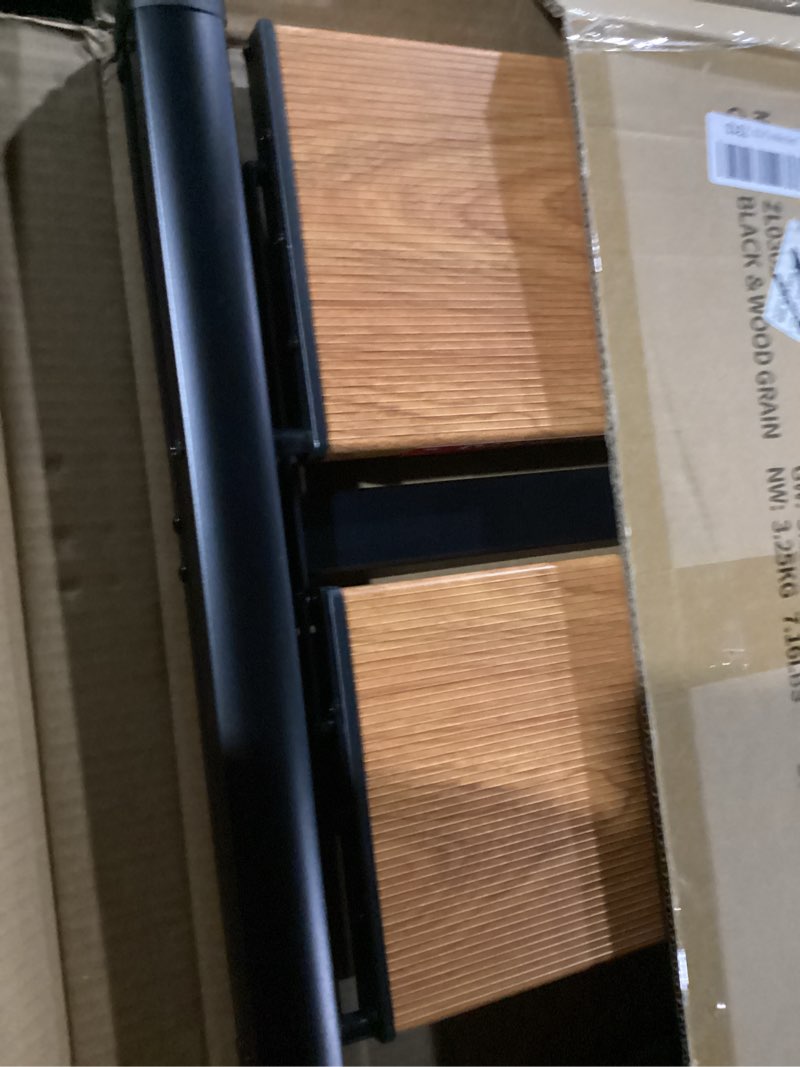 Condition photo showing New/Like New for Step Ladder 2 Step Folding, Decorative - Beautiful Bamboo & Black Aluminum, Ultra Slim Profile, Anti Slip Steps, Sturdy-Portable for Home, Office, Kitchen, Photography Use,by SORFEY 2-Step Black