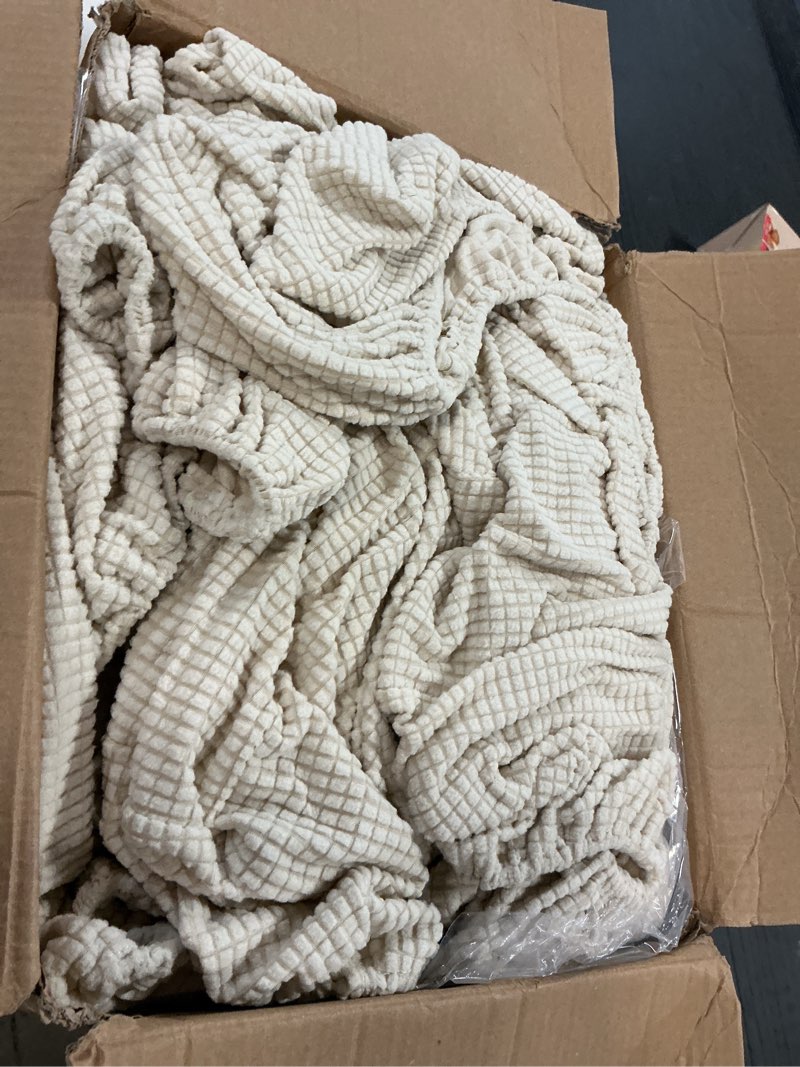 Condition photo showing As Is for subrtex Slipcover Sets for Sofa, 7 Pieces Stretch Furniture Cover, Wear Resistant, Washable, Checkered Pattern, Ivory (Large) Ivory Large