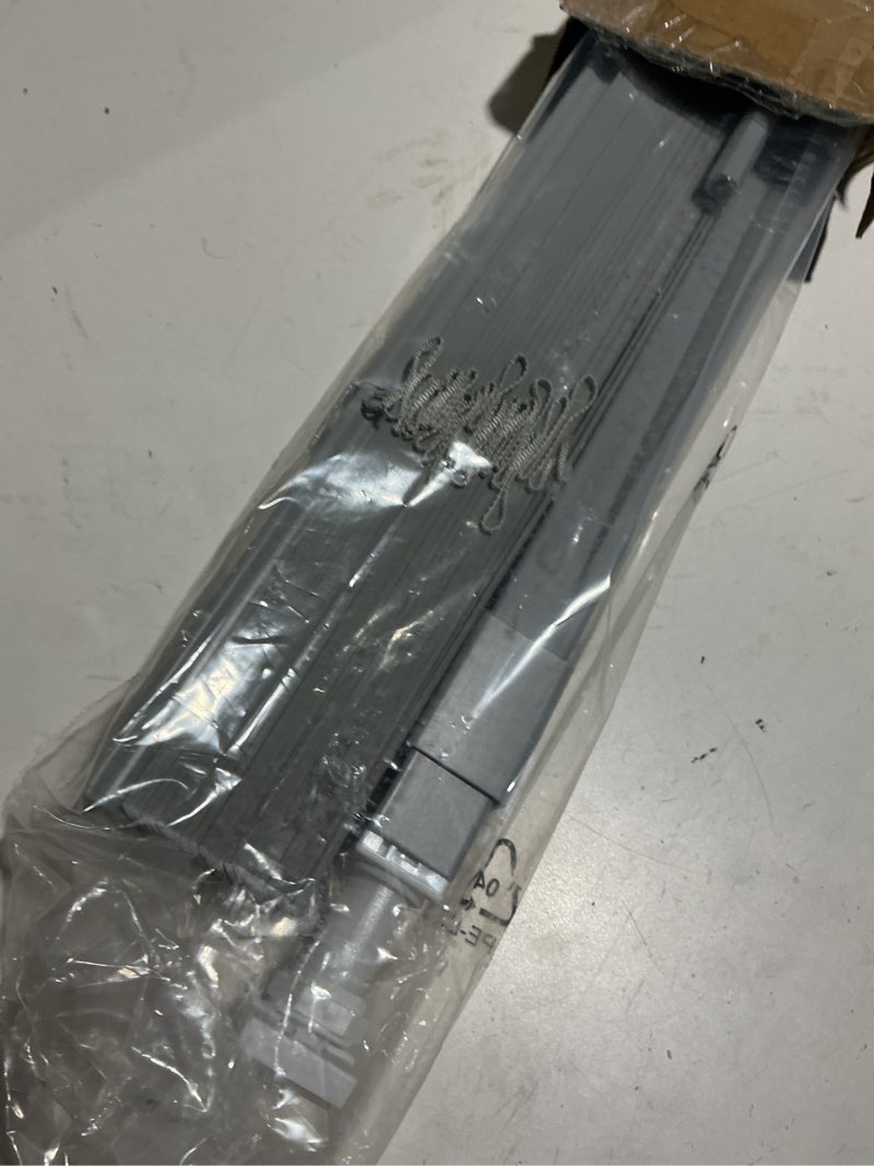 Condition photo showing Good Condition for no tools no drill cordless mini blinds, 100% privacy l - shaped blades 1" vinyl blinds for indoor windows, for window size 44" w × 48" h - white actual received dimensions 43 5/8" w× 48" h white 44" w × 48" h