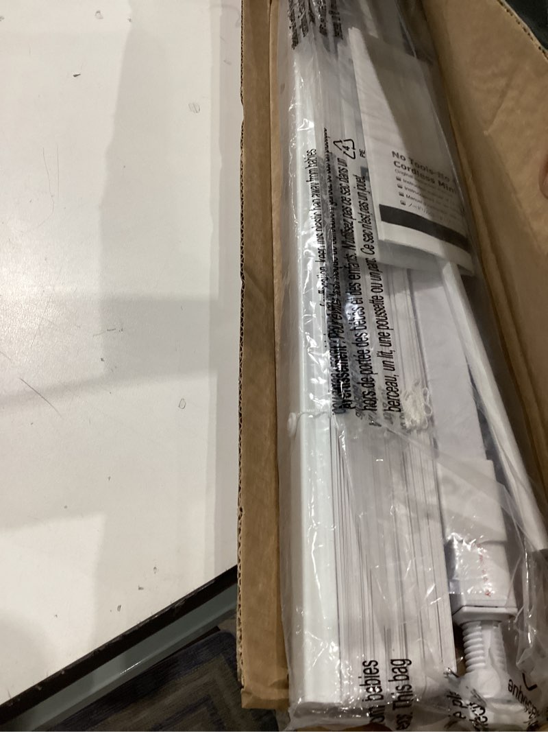 Condition photo showing Good Condition for lazblinds no drill blinds for indoor windows, cordless 1" vinyl mini blinds, privacy s-curve blinds for windows, room darkening horizontal window blinds and shades for home, 27" w x 64" h, white white 27" w × 64" h