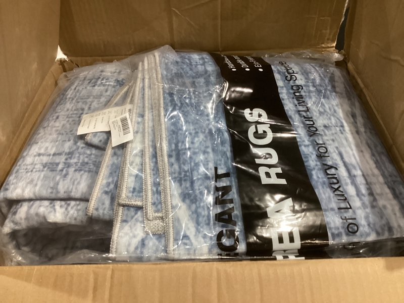 Condition photo showing Good Condition for witshock washable rugs 8x10 modern area rugs, thin rug for living bedroom dining room nursery kitchen office, wave striped rugs indoor carpet soft non slip stain resistant home decor, blue 8' x 10' (rectangular) blue
