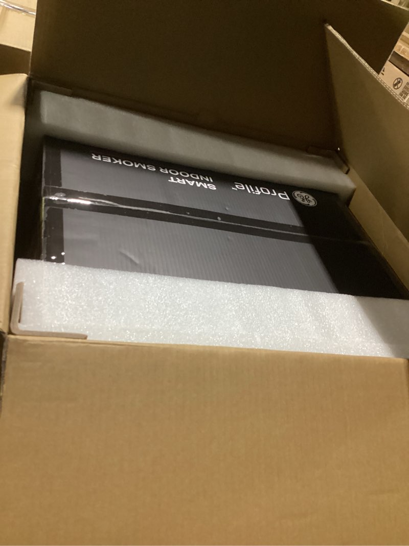 Condition photo showing Good Condition for ge profile™ smart indoor pellet smoker, with active smoke filtration, 5 smoke control settings, wifi connected, electric, countertop bbq appliance, black