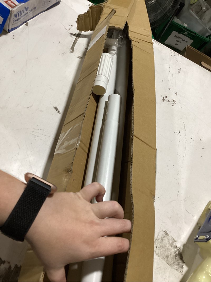 Condition photo showing New/Like New for white tension curtain rod 41-126in(4-10ft), long outdoor curtain rod no drilling for window or bathroom patio, adjustable heavy duty shower rod,rod diameter 1.26in-one-bond stretching 41-126 inch white