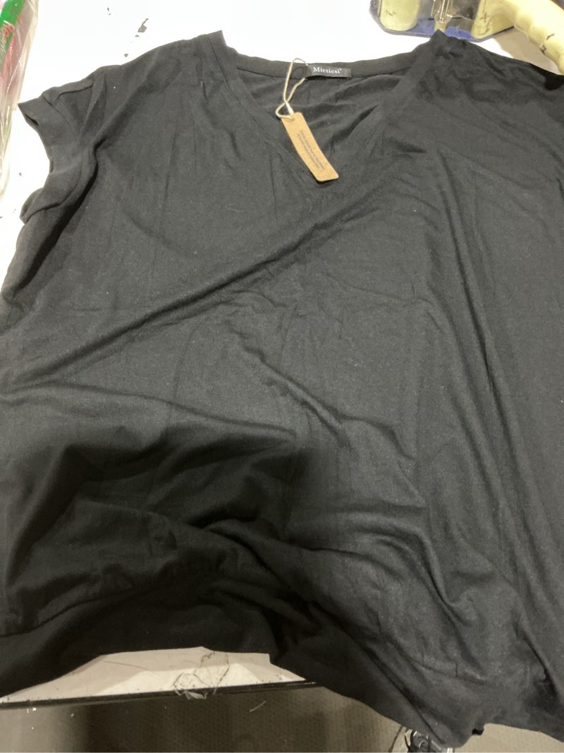 Condition photo showing New/Like New for micticsi womens v neck cap sleeve t shirts banded bottom top loose fit short sleeves tee casual summer basic tops 2026 x-large black