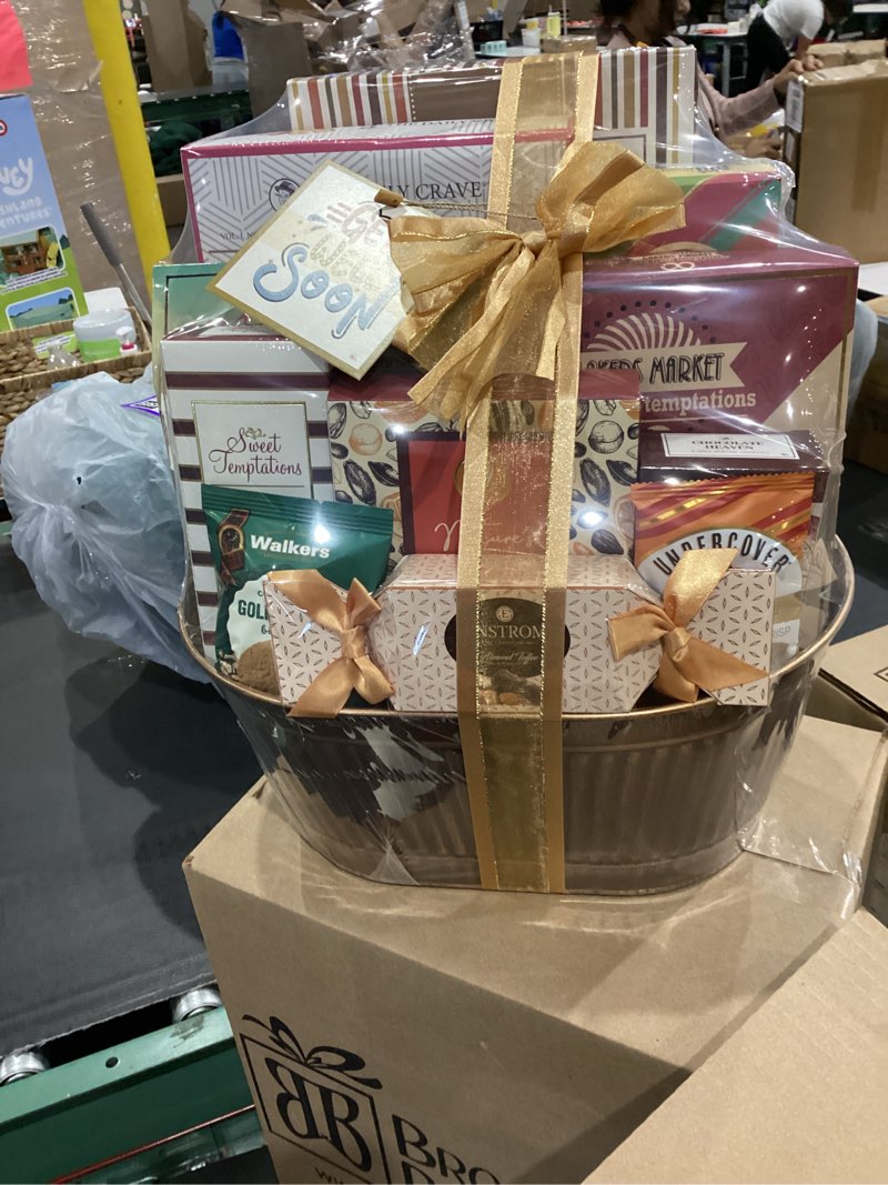 Condition photo showing New/Like New for broadway basketeers get well basket – gourmet care package with snacks, cookies, chocolates & treats - get well soon gift baskets for women, men after surgery - feel better best food gifts to send