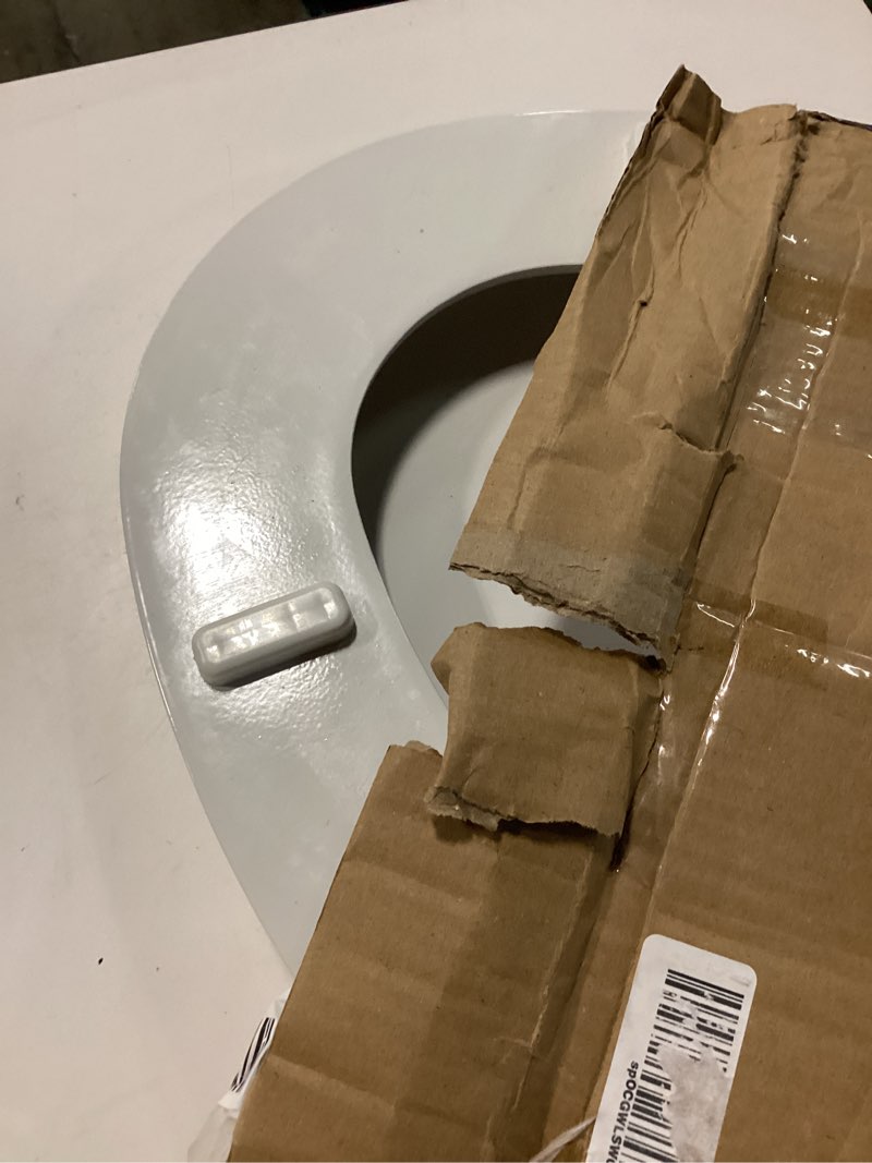 Condition photo showing As Is for white elongated toilet seat