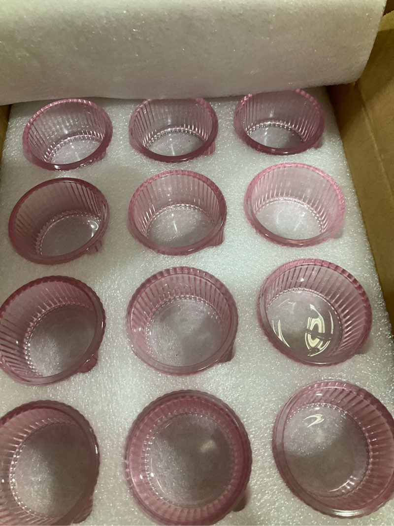 Condition photo showing New/Like New for 24 Pcs Glass Votive Candle Holders – Assorted Ribbed Pink Tea Light Holders Bulk for Weddings, Baby Showers, Parties, Home Décor, and Table Centerpieces