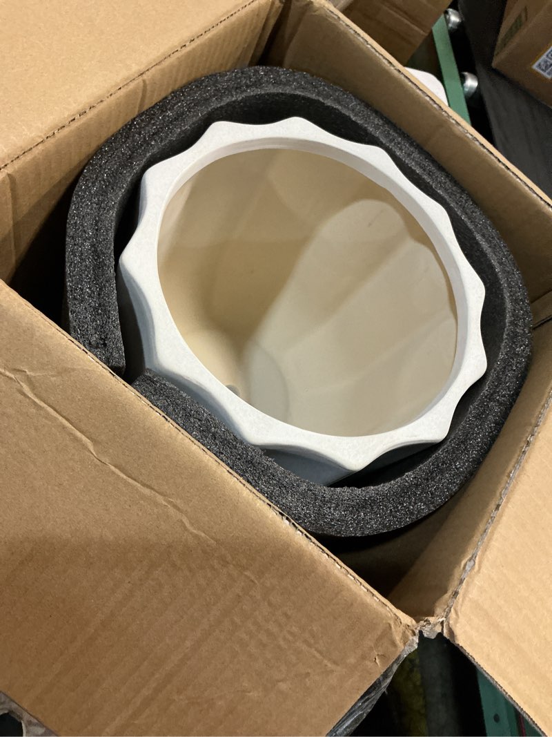 Condition photo showing Good Condition for 10 inch plant pot – ceramic planter with drainage hole & removable drain plug, decorative flower pot for indoor outdoor plants, modern round large planter, cream white white 10"