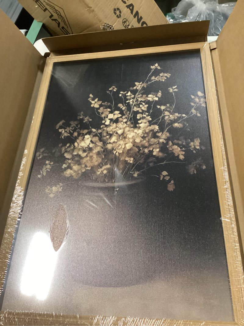 Condition photo showing Good Condition for framed vintage floral wall art, rustic dark moody flower paintings wall decor, retro farmhouse botanical pictures canvas prints neutral aesthetic home decor for living room bedroom 16x24inch dark-2 24"l x 16"w