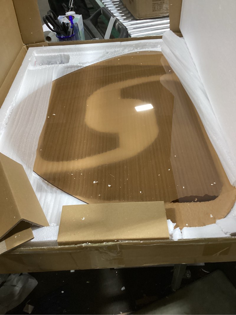 Condition photo showing Good Condition for Coffee Table for Living Room Mid Century Modern Center Table with Glass Top and Oak Wood, Brown Glass/Black Black/Brown 36 Inch