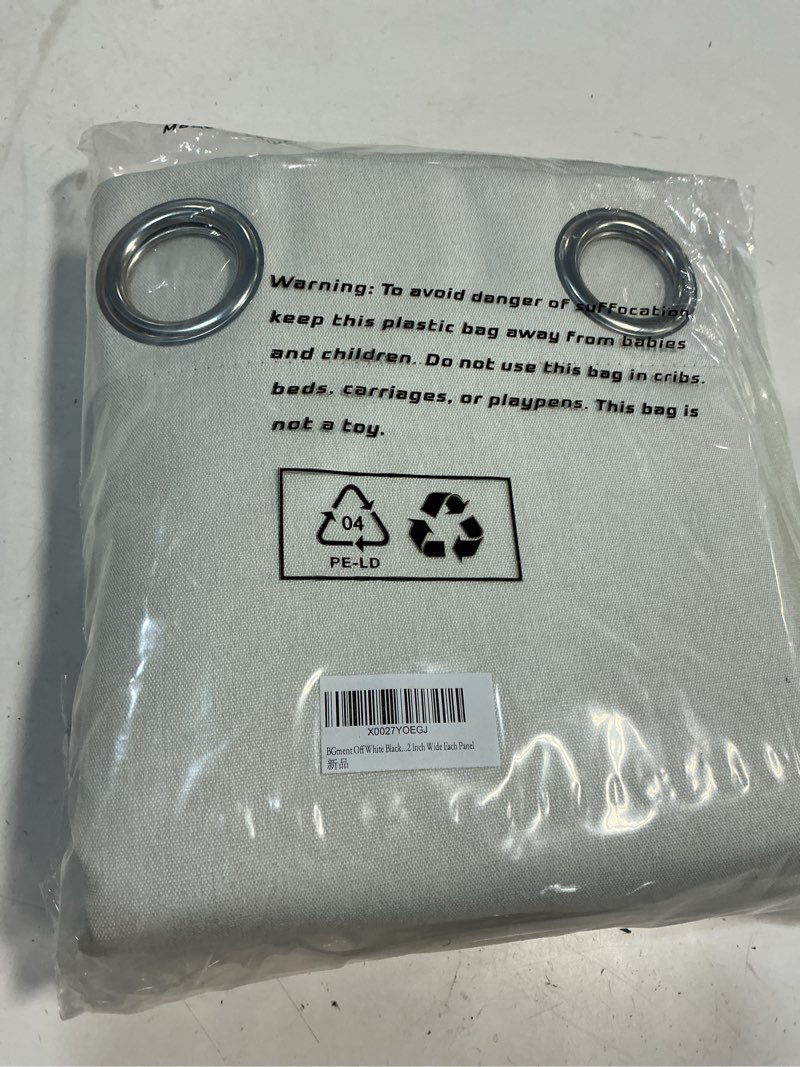 Condition photo showing New/Like New for BGment Off White Blackout Curtains 63 Inch Length for Bedroom 2 Panels Set, Linen Textured Thermal Insulation Soundproof Window Curtain Drapes with Grommet, 52 Inch Wide Each Panel 52\"W x 63\"L (Pack of 2) Off White