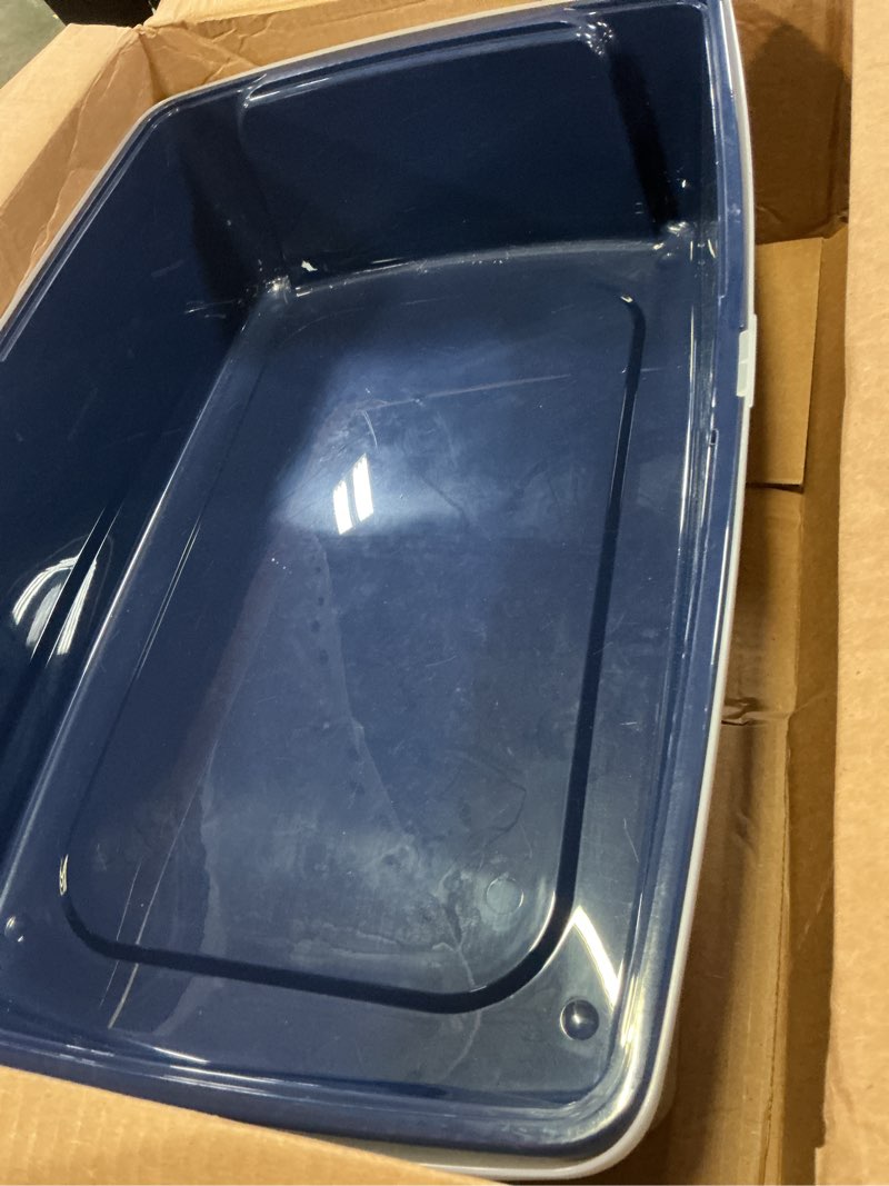 Condition photo showing Good Condition for iris usa cat litter box xx-large open top with high sided walls tall scatter shield scoop included easy clean plastic pan for big cats kittens multi-cat households 30"l x 20"w x 14"h navy xxl navy