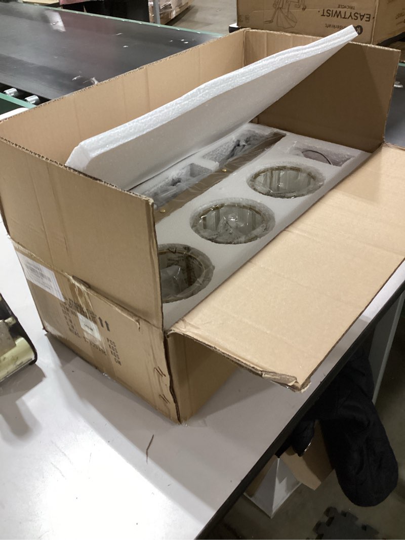 Condition photo showing New/Like New for Modern Crystal Bathroom Vanity Lights, Gold 3-Lights Bathroom Light Fixtures Over Mirror, Crystal Wall Lighting with Polished Brass Finish Gold-Round Shade 3-Light