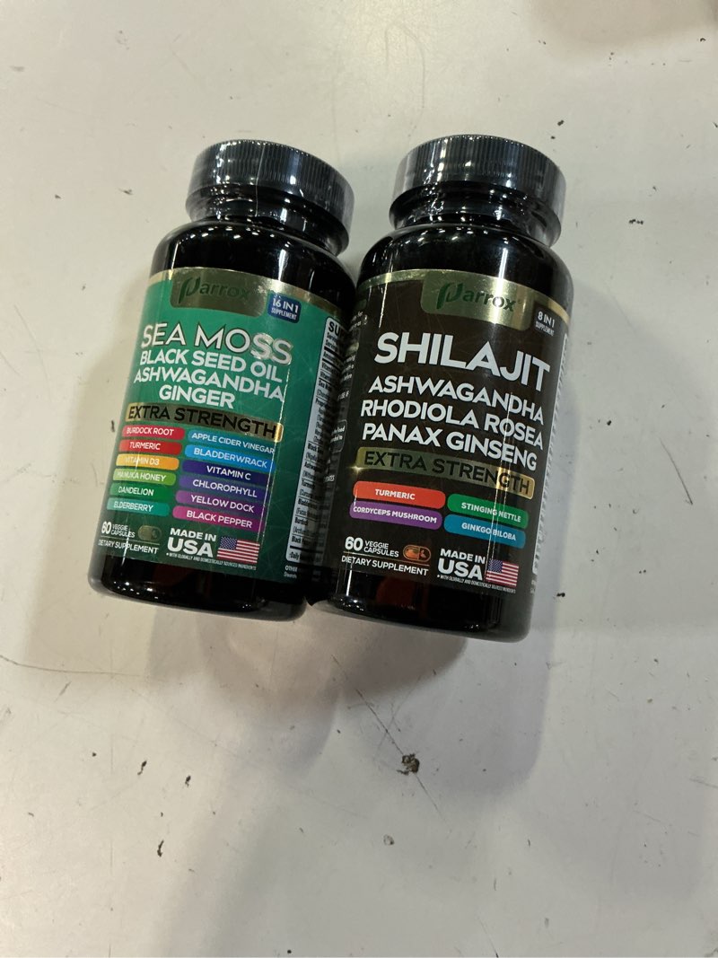 Condition photo showing New/Like New for (bbd:09/2027 )) peakhealth shilajit sea moss black seed oil ashwagandha capsules for man woman,2 bottle combo with turmeric, panax ginseng, rhodiola,herbal formula,energy & immune support, 60 capsules capsules 60 count (pack of 2)