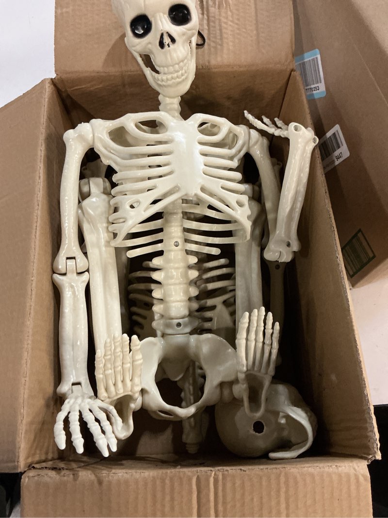 Condition photo showing Good Condition for halloween skeleton decorations,36" posable human skeleton decorations for halloween party decor, haunted house props indoor outdoor decoration(white, 36 inch)