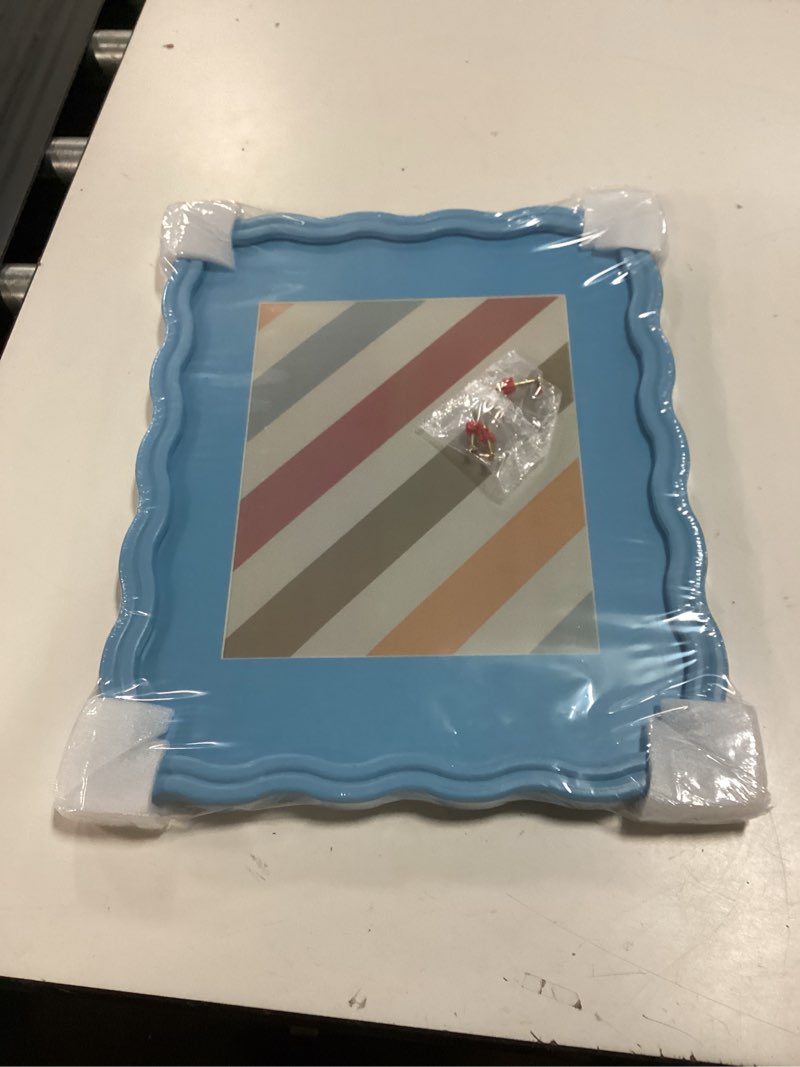 Condition photo showing New/Like New for yeskay 11x14 picture frame with mat for 8x10,cute wavy edge photo frame with real glass,wooden scalloped frame for wall hanging,blue,1 pack blue 11x14 in