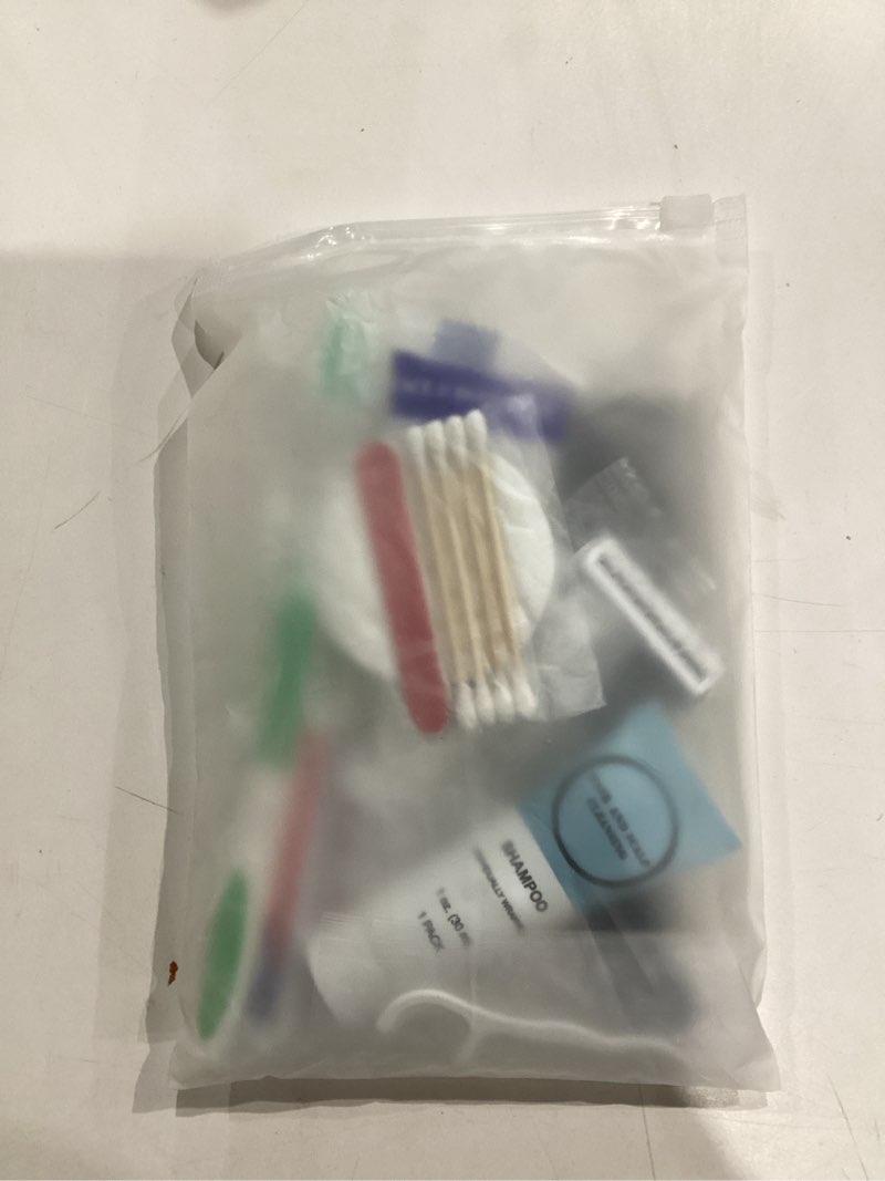 Condition photo showing New/Like New for 9-in-1 Travel Size Toiletry Kits, Individually Wrapped, Disposable Personal Hygiene Bulk, Includes T